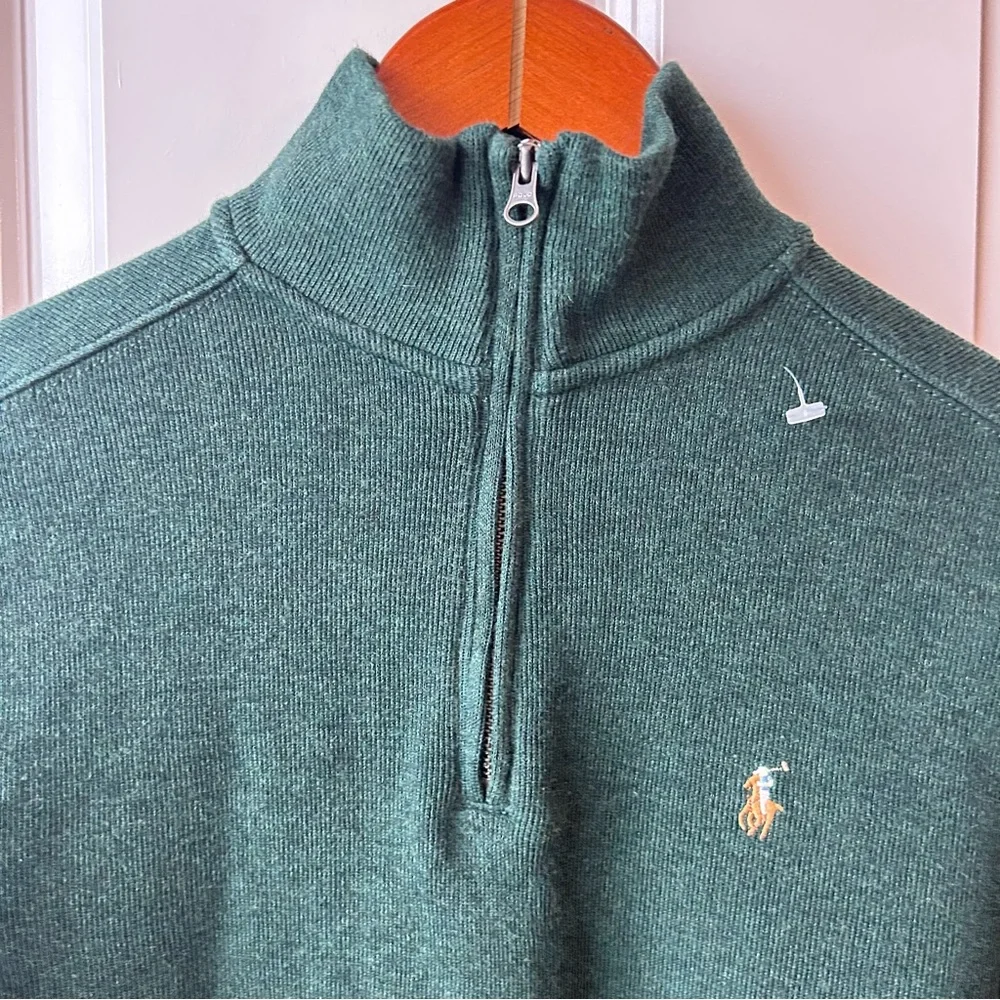 💚 Polo Ralph Lauren Green Half-Zip‎ Sweater + Olive Jogger Pants Bundle